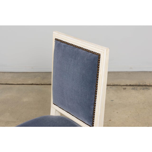 Antique French Louis XVI Style Painted Side Chairs W/ Blue Mohair – A Pair For Sale - Image 15 of 18