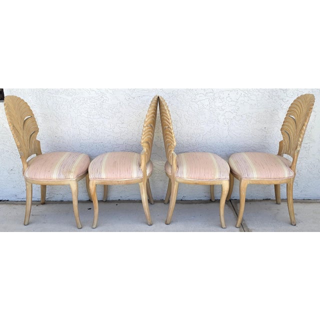 Mediterranean Vintage Venetian Grotto Style Carved Wood Palm Leaf Dining Chairs Set of 4 For Sale - Image 3 of 18
