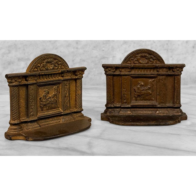 Antique Neoclassical Cast Iron "Penelope at Her Loom" Library Bookends - A Pair For Sale - Image 4 of 9