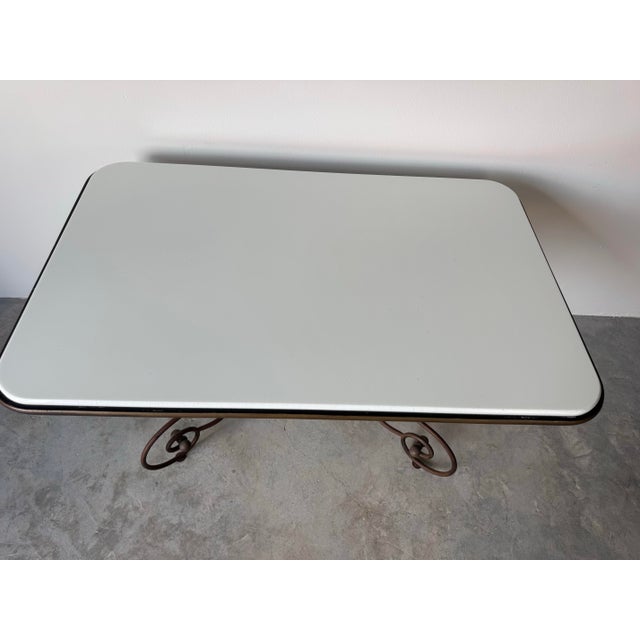 1960’s French Hollywood Regency Metal & Brass Indoor/Outdoor Dining Table With White Composite Stone Top For Sale - Image 11 of 12