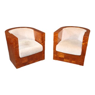 Enrique Garcel Club Art Deco Style Swiveling Mahogany Club Chairs - a Pair For Sale