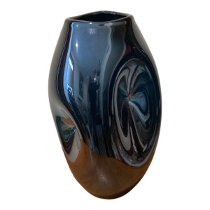 Mid 20th Century Modern Hand Blown Dimpled Large Turquoise Blue Art Glass Vase Italy