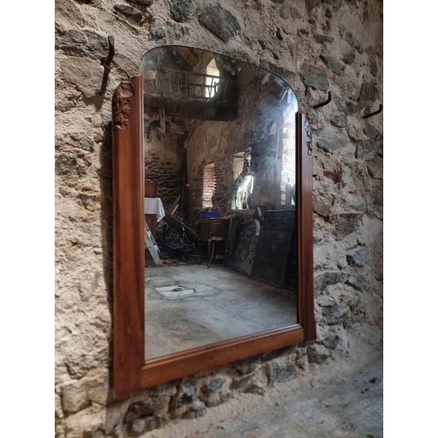 1920s French Art Deco Carved Walnut Wall Mirror,1920s For Sale - Image 5 of 11