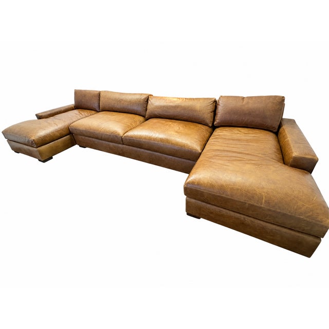 Wood Rh Maxwell Leather U-Chaise Sectional – 8' Armless Sofa With Dual Luxe Chaises in Italian Berkshire Leather (Chestnut) For Sale - Image 7 of 18