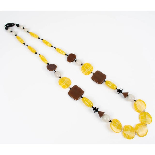 Angela Caputi Extra-Long Necklace Faux-Wood and Textured Yellow Resin Beads For Sale - Image 9 of 12