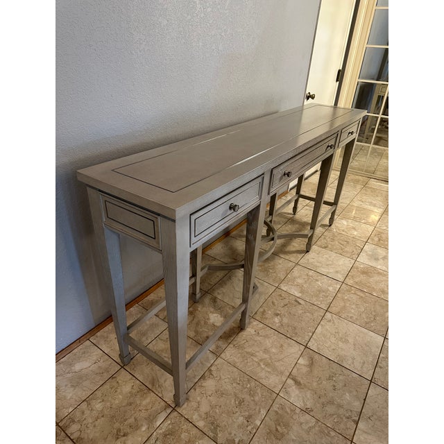 Bernhardt Bernhardt Criteria 78” Heather Gray Ash & Stainless Steel Console Table For Sale - Image 4 of 17