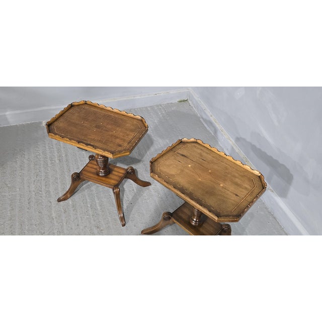 Wood English Walnut Inlaid Wine Tables, 1920, Set of 2 For Sale - Image 7 of 9