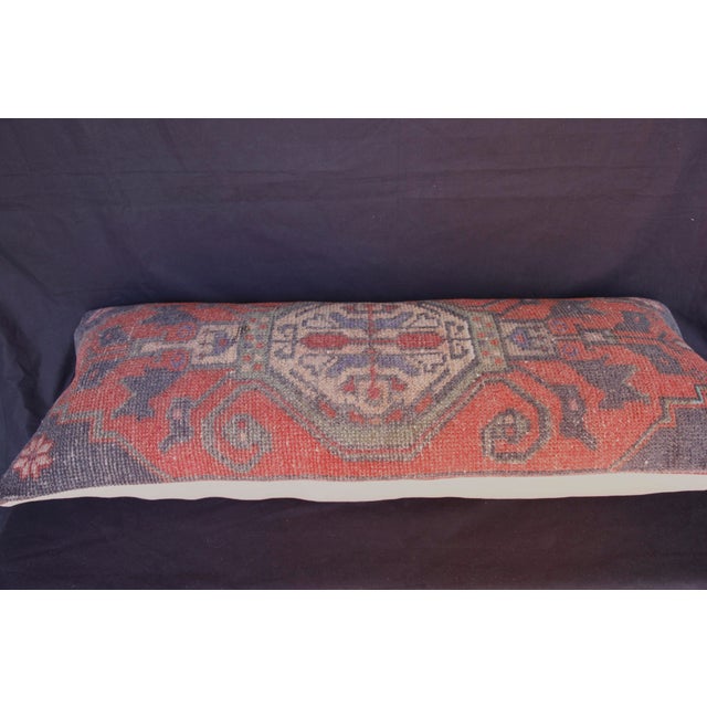 Red Antique-Style Turkish Oushak Rug Pillow – Handwoven Tribal Lumbar Cushion -15'' X 17'' For Sale - Image 8 of 12