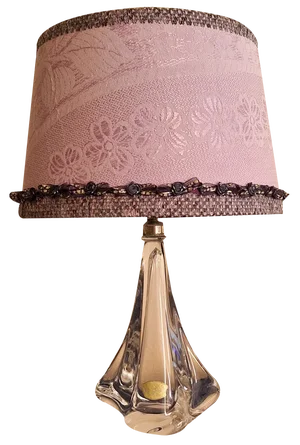 Vintage Belgian Table Lamp with Clear Crystal Glass Base from Christalleries De Val St Lambert and Pink Handmade Fabric Shade from Lamplove, 1970s