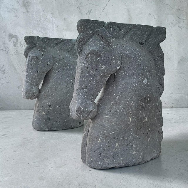 Vintage Custom Chisled Stone/Concrete Horse Head, Glass Top Desk/Table For Sale - Image 13 of 13