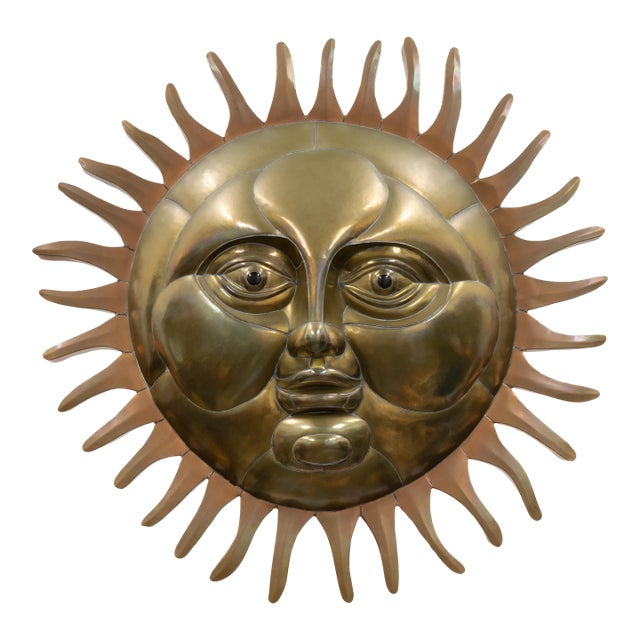 Large Vintage Brass and Copper Sun Sculpture by Sergio Bustamante For Sale