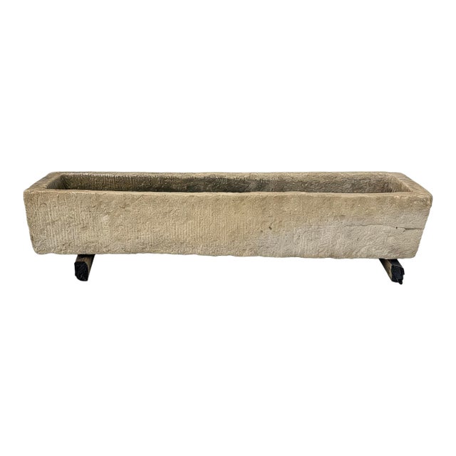 87" Inch Long Hand Chiseled Stone Trough 66 For Sale
