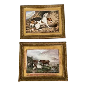 Pair of Berlin Porcelain Plaques 19th Century of Animals in Highland Settings