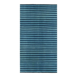 Rug & Kilim's Oversized Contemporary Dhurrie Rug in Blue Geometric Stripes - 12x16 For Sale