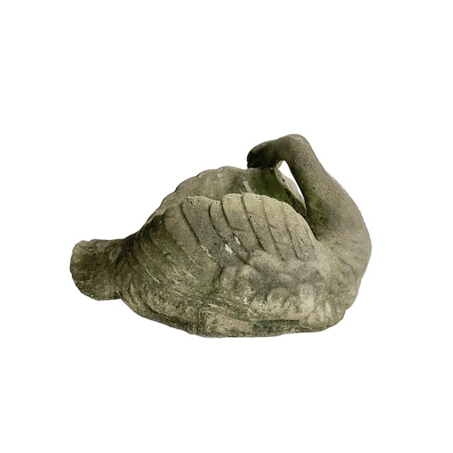 White Vintage English Concrete Swan Planter – Weathered Garden Sculpture For Sale - Image 8 of 13