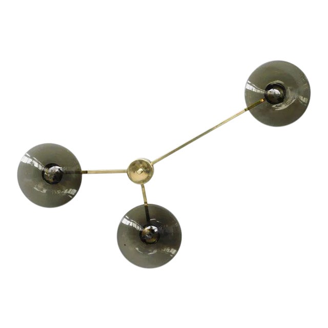 Trio Polished Brass Smoky Glass Flush Mount by Fabio Ltd For Sale