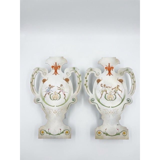 Neoclassical Vintage Hand-Painted Urn-Form Wall Sconces - a Pair For Sale - Image 3 of 12