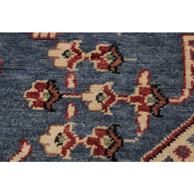 1990s Bohemian Kazak Blue/Ivory Wool Octagon Rug- 7'8'' X 7'9'' For Sale - Image 5 of 10