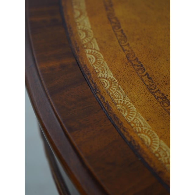 Maitland Smith Round Mahogany Leather Top Drum Table For Sale - Image 11 of 18