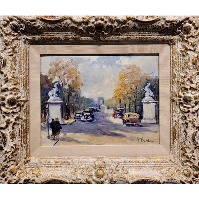 Andre Michel -1940s Champ Elysees Parisian Scene-Oil Painting For Sale - Image 9 of 9