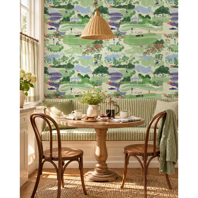 Traditional Golf Course Toile Grasscloth Wallpaper by House Party | 8 Yards For Sale - Image 3 of 11