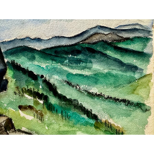 Rustic Henry Emil Salloch Original Watercolor on Paper Mountain Summit View, 1943. For Sale - Image 3 of 6