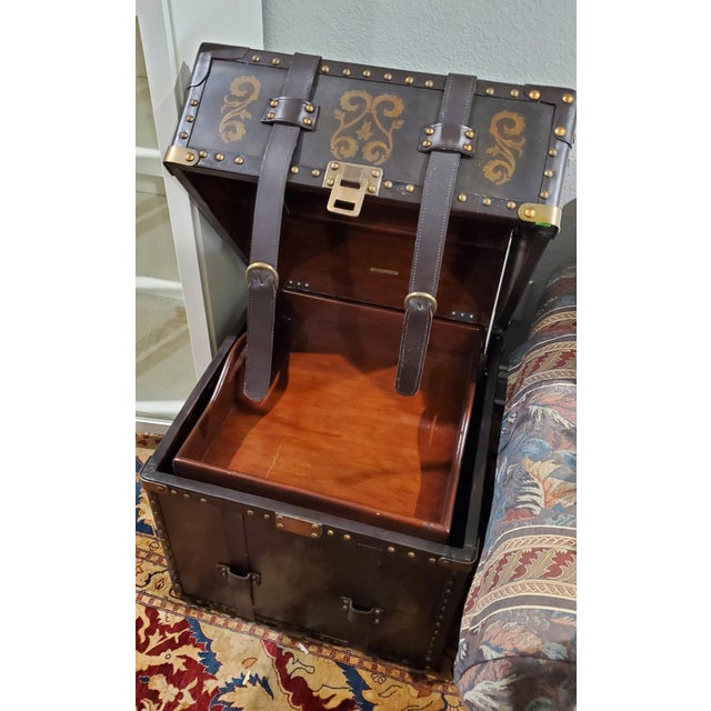 2010s Rare Frontgate Special Edition Etched and Brass Trunk Tables (Coffee & 2 End Tables) - 1 of 135 For Sale - Image 5 of 9