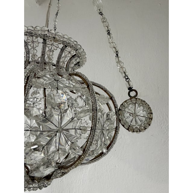 Glass 1920 French Maison Bagues Style Crystal Lantern Prisms Beaded Chandelier For Sale - Image 7 of 10