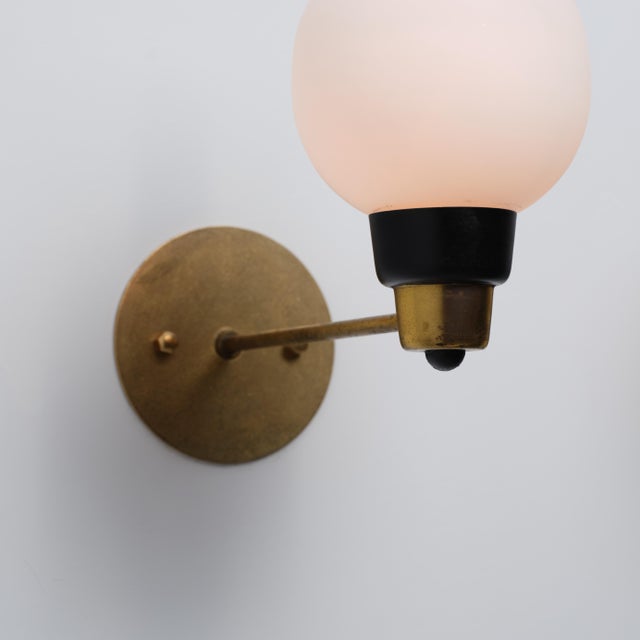 Vintage Italian Sconces in Brass and Opaline Glass, 1950s, Set of 2 For Sale - Image 9 of 12