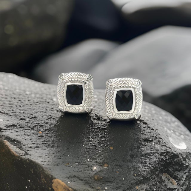 Contemporary 1990s Judith Ripka Estate Onyx Omega Back Earrings Sterling Silver 14 Grams, A Pair For Sale - Image 3 of 12