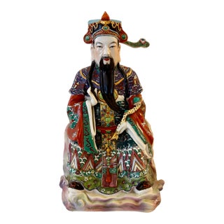 Lu Xing Chinese Polychrome Glazed Porcelain Statue For Sale