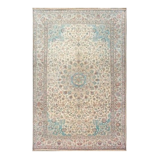 Antique Persian Tabriz Pahlavi Wool 12x18 Ivory, Pink & Teal Handmade Area Rug #9902227 For Sale