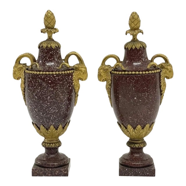 19th Century Louis XVI Style Ormolu Mounted Porphyry Vases - a Pair For Sale