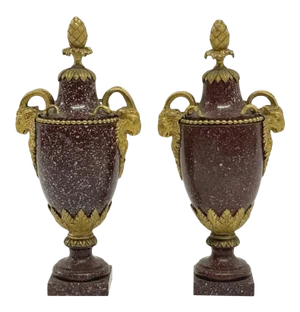 19th Century Louis XVI Style Ormolu Mounted Porphyry Vases - a Pair