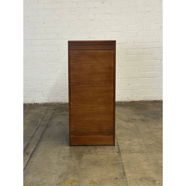 Brown 1960s Danish Vertical Tambour File Cabinet For Sale - Image 8 of 12