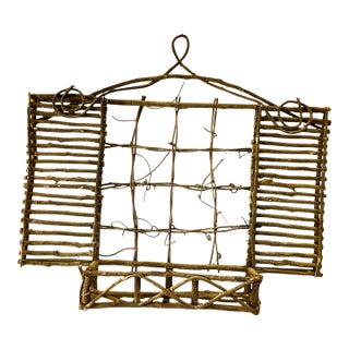 Handmade Rustic Willow Wall Pocket With Shutters & Grapevine Trellis For Sale
