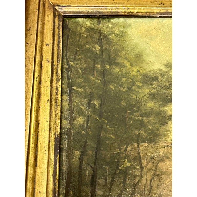 Antique French 19th-Century Oil on Board Landscape Painting in Giltwood Frame For Sale - Image 18 of 18
