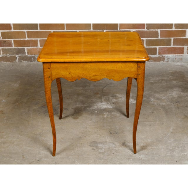 French French Louis XV Style Walnut Side table with Scalloped Apron and Single Drawer For Sale - Image 3 of 12