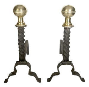 Andirons in Cast Iron and Brass, Black and Gold, France, 1960s, Set of 2