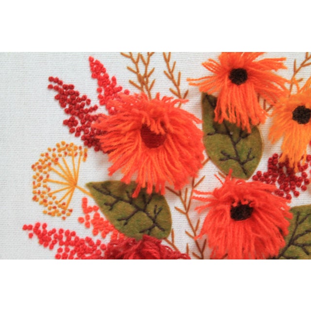1970's Crewel Embroidery Floral Wall Hanging For Sale - Image 4 of 6