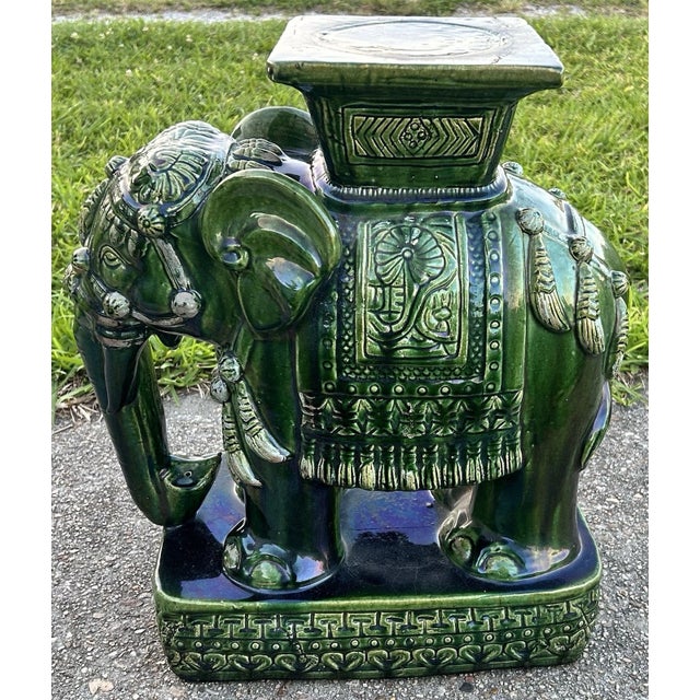 Vintage 1970’s Chinese Emerald Green Glazed Ceramic Elephant Garden Stool/Seat For Sale In New Orleans - Image 6 of 7