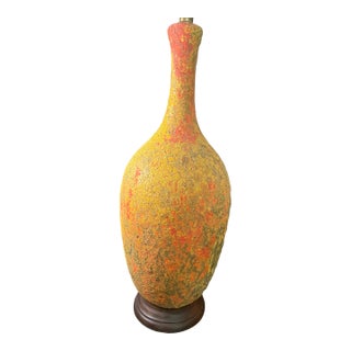 Late 19th Century Mid Century Modern Orange Crackle Glaze Table Lamp For Sale