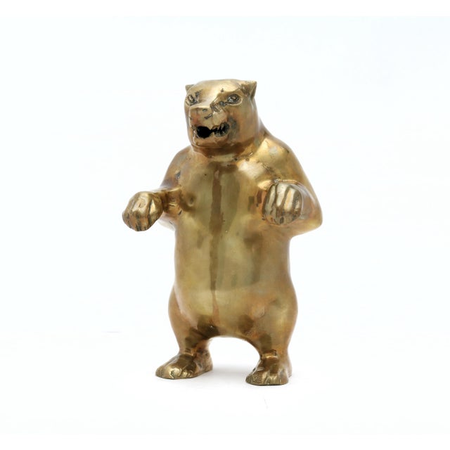 1980s Vintage Standing Brass Bear Figurine For Sale - Image 5 of 9