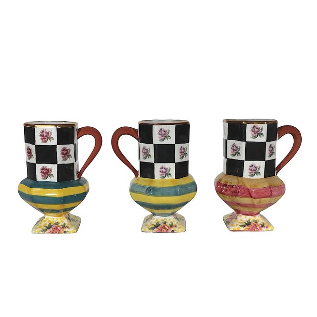 1990s Group of Three Pedestal Coffee Tea Mugs by McKenzie Childs C 1995 For Sale - Image 5 of 12