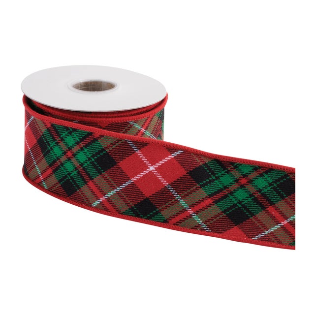 Bring timeless holiday charm to your décor with this Red & Green Tartan Plaid Wired Cotton Ribbon. Featuring a classic...