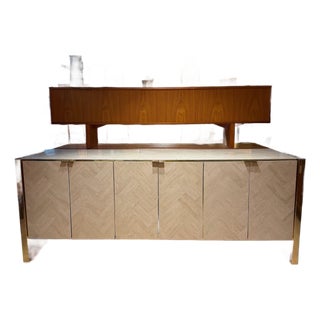Late 20th Century Postmodern Ello Travertine and Brass Credenza, Attributed For Sale