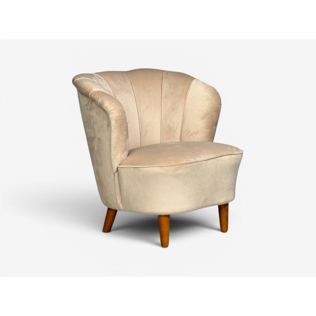 Wood Asko, Finnish Modern, Lounge Chairs, Beige Velvet, Beech, Finland, 1950s For Sale - Image 7 of 13