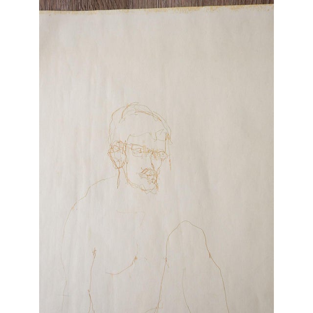 Mid 20th century sepia pen and ink study drawing of sitting male with glasses and mustache. Very fine light drawing, well...