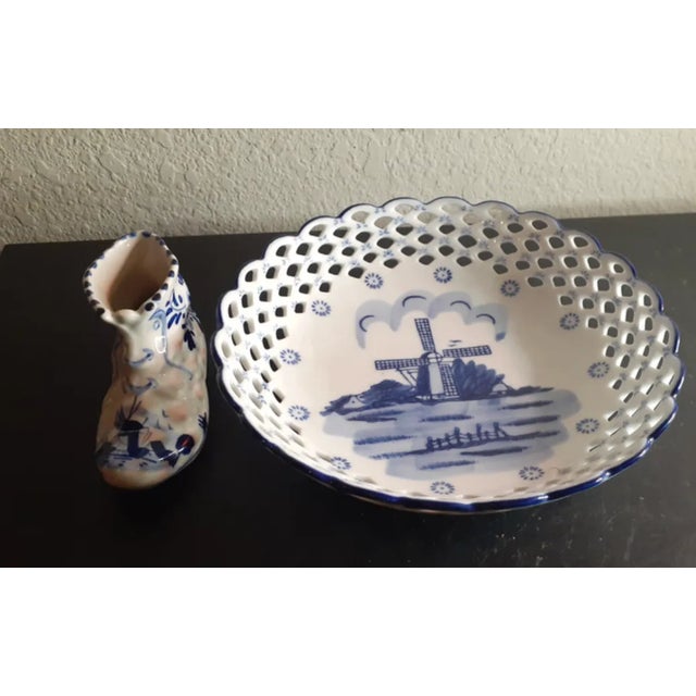 1980s Delfts Holland Reticular Decorative Bowl and Toothpick Holder - 2 Pieces For Sale - Image 10 of 10