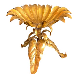 Mid 20th Century Hollywood Regency Gilt Tole Toleware Metal Scalloped Centerpiece Bowl For Sale